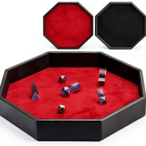 Wenqik Octagonal Dice Tray PU Leather Black Red-0